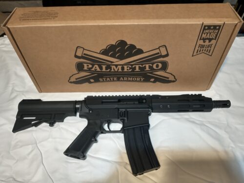 Palmetto State Armory rifle near packaging box.