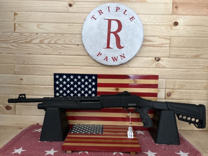 Shotgun displayed with American flag background