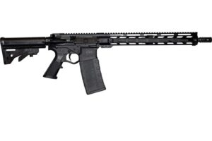 Black semi-automatic rifle with tactical rail system