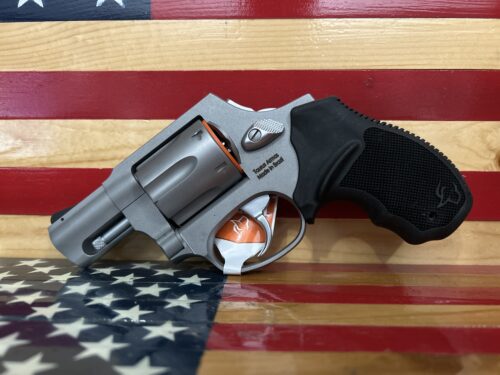 Revolver on American flag background