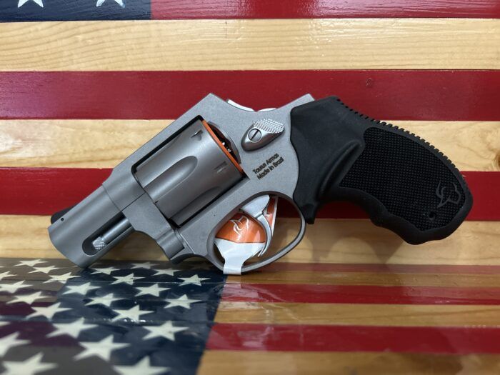 Revolver on American flag background