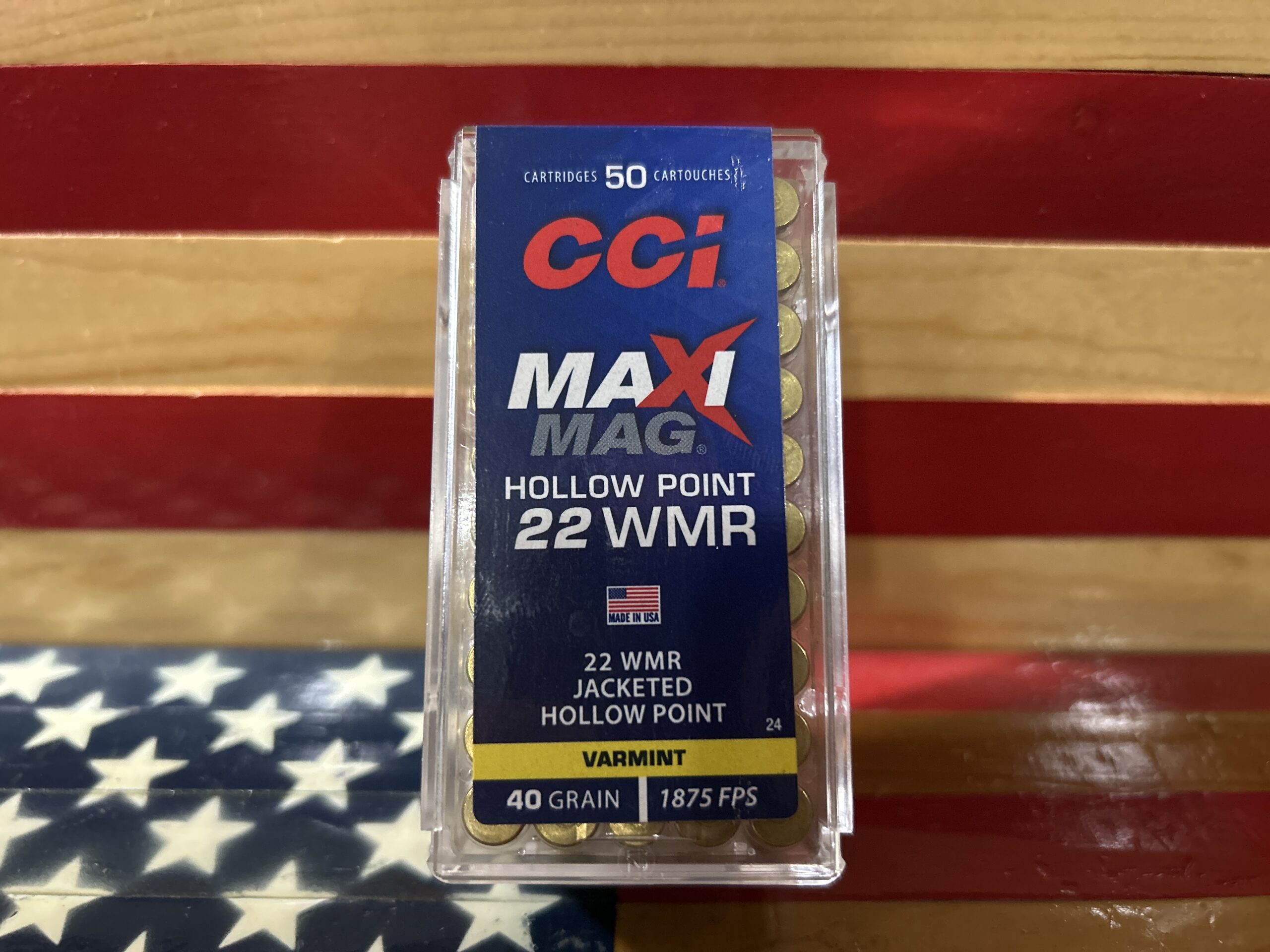CCI .22 WMR hollow point ammunition box.