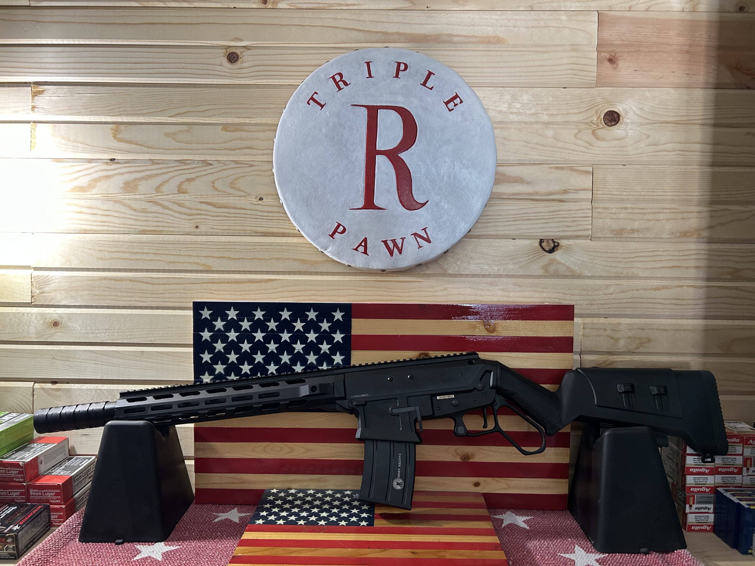 Rifle displayed at Triple R Pawn shop.