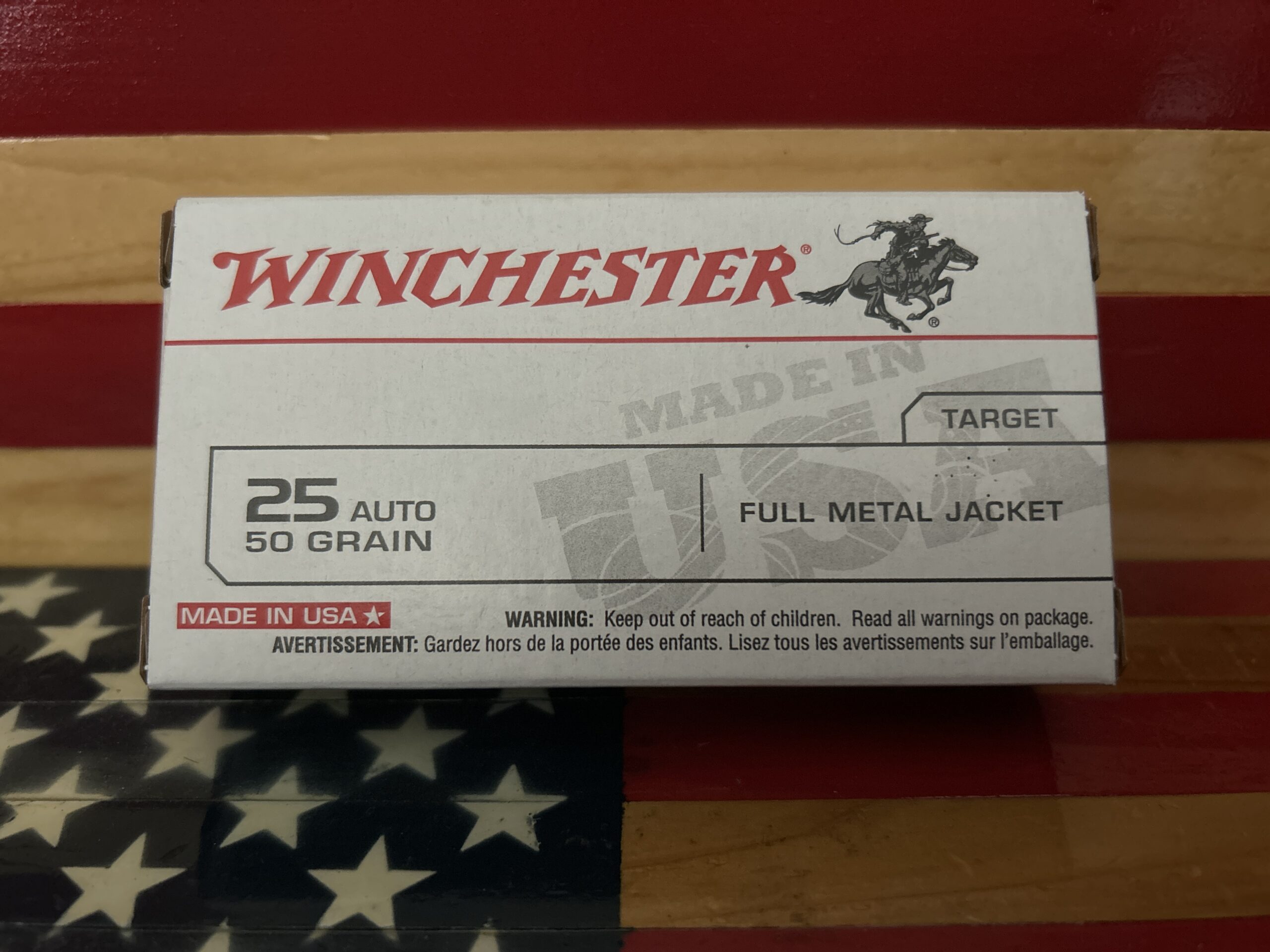 Winchester .25 Auto ammunition, full metal jacket box
