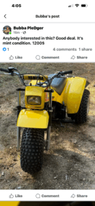 Yellow Yamaha ATV in mint condition for sale.
