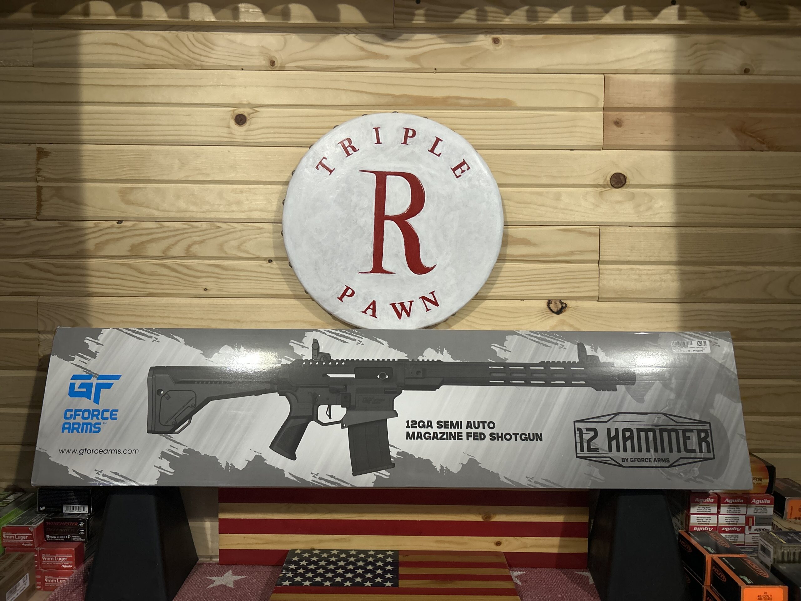 GForce Arms 12GA semi-auto shotgun displayed.